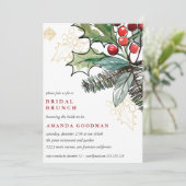 Holly Berries Kerstfeest Weddenschap Bridal Brunch Kaart (Staand voorkant)