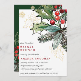 Holly Berries Kerstfeest Weddenschap Bridal Brunch Kaart