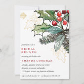 Holly Berries Kerstfeest Weddenschap Bridal Brunch Kaart (Voorkant)