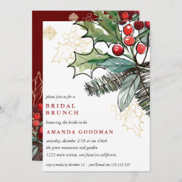 Holly Berries Kerstfeest Weddenschap Bridal Brunch Kaart