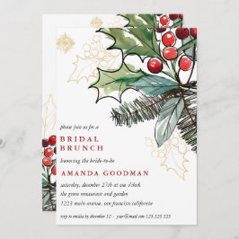 Holly Berries Kerstfeest Weddenschap Bridal Brunch Kaart