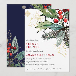 Holly Berries Kerstfeest Weddenschap Bridal Brunch Kaart