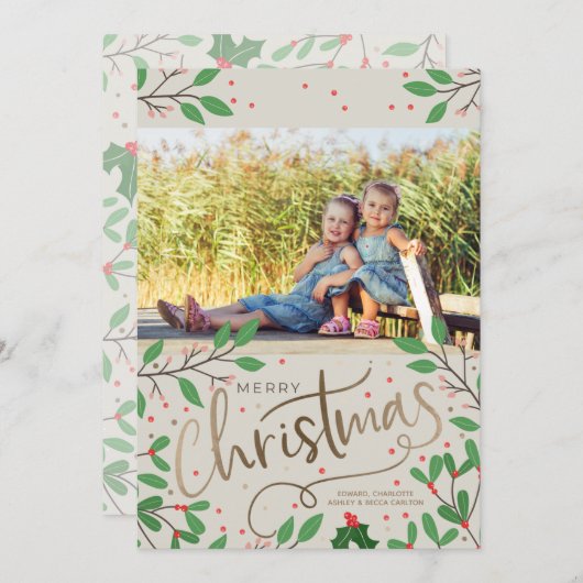 Holly Berries kerstfoto Feestdagenkaart (Voorkant / Achterkant)