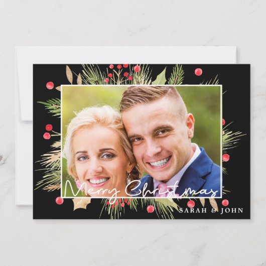 Holly Berries kerstfotokaartje (Voorkant)