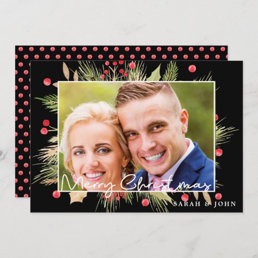 Holly Berries kerstfotokaartje (Voorkant / Achterkant)