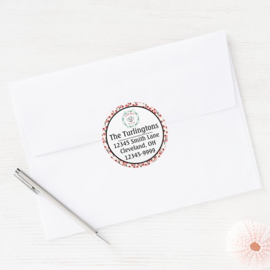 Holly Berries kerstinkeringsadres Ronde Sticker (Envelop)