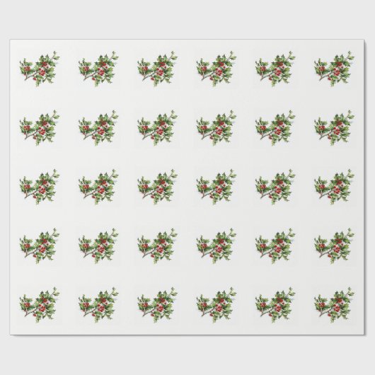  Holly Berries kerstinpakpapier Cadeaupapier (Vlak)