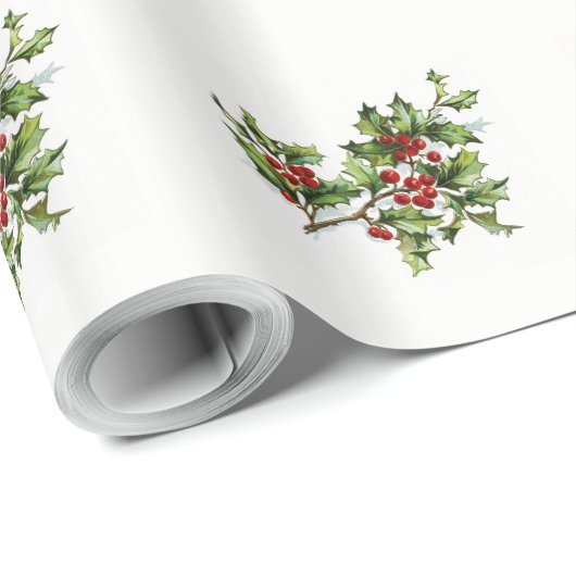  Holly Berries kerstinpakpapier Cadeaupapier (Rol Hoek)