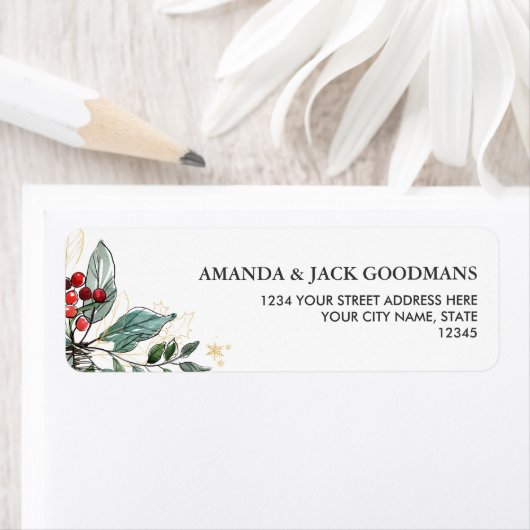 Holly Berries Kerstmis Bloemen bruiloft Etiket (Insitu)