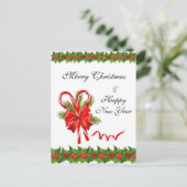 Holly Berries Kerstmis en snoepsuikerriet Feestdagenkaart (Staand voorkant)