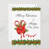 Holly Berries Kerstmis en snoepsuikerriet Feestdagenkaart (Voorkant / Achterkant)