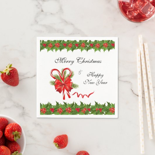 Holly Berries Kerstmis en snoepsuikerriet Servetten (Insitu)