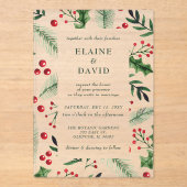 Holly Berries Kerstmis Winter Bruiloft Acryl Uitnodigingen (Voorkant)