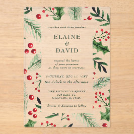 Holly Berries Kerstmis Winter Bruiloft Acryl Uitnodigingen