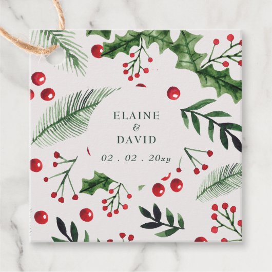 Holly Berries Kerstmis Winter Bruiloft Bedankjes Labels (Voorkant)