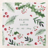 Holly Berries Kerstmis Winter Bruiloft Glazen Onderzetter (Voorkant)