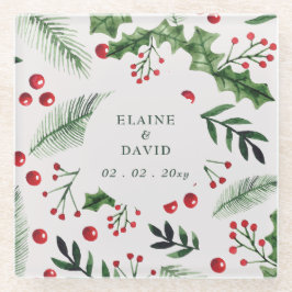 Holly Berries Kerstmis Winter Bruiloft Glazen Onderzetter