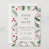 Holly Berries Kerstmis Winter Foto Save The Date (Voorkant)