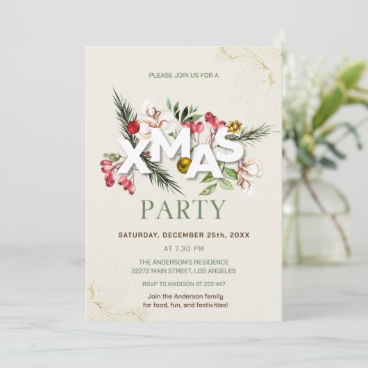 Holly Berries Kerstuitnodiging Kaart (Staand voorkant)