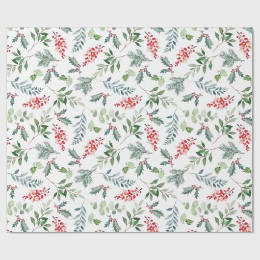 Holly Berries kerstvakantiewandelpapier Cadeaupapier (Vlak)