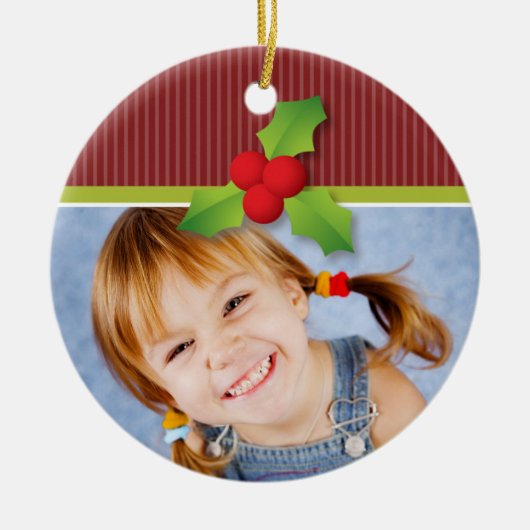 Holly Berries kerstversiering (rood/limoen) Keramisch Ornament (Voorkant)