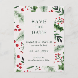 Holly Berries Kerstwinter Save the Date Aankondigingskaart