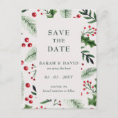 Holly Berries Kerstwinter Save the Date Aankondigingskaart (Voorkant)