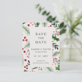 Holly Berries Kerstwinter Save the Date Aankondigingskaart (Staand voorkant)