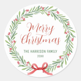 Holly Berries Krans Greenery Kerstmis Ronde Sticker