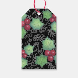 Holly Berries & Leaves op Black Print Background Cadeaulabel