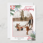 Holly Berries Merry Christmas Chic Arch Photo Feestdagenkaart (Voorkant)