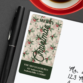 Holly Berries Merry Christmas Return Address Etiket