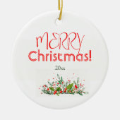 Holly Berries Merry Christmas waterverf Keramisch Ornament (Voorkant)