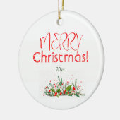 Holly Berries Merry Christmas waterverf Keramisch Ornament (Links)