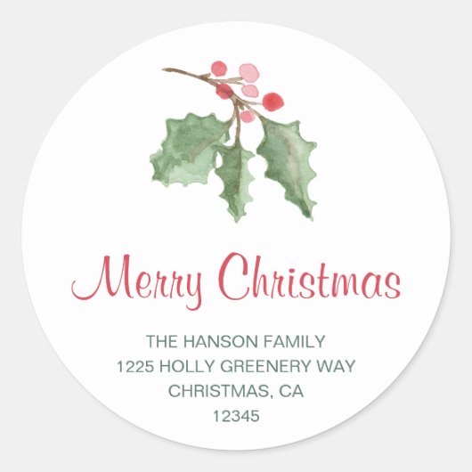 Holly Berries Merry kerst Return Adres Ronde Sticker (Voorkant)
