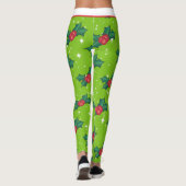 Holly Berries met sneeuw en sterren op helder groe Leggings (Achterkant)