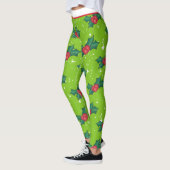 Holly Berries met sneeuw en sterren op helder groe Leggings (Links)