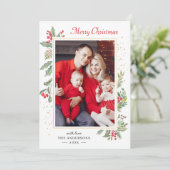 Holly Berries Mistletoe Chic Merry-kerstfoto Feestdagenkaart (Staand voorkant)