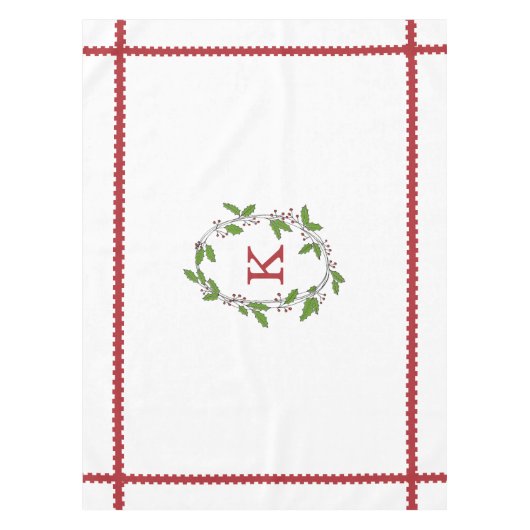 Holly Berries Monogram Holiday Tablecloth Tafelkleed (Voorkant)
