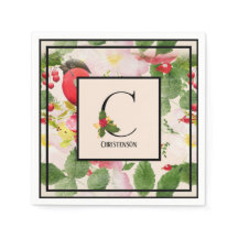 Holly Berries Monogram Letter C Familienaam Papier