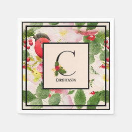 Holly Berries Monogram Letter C Familienaam Papier Servet