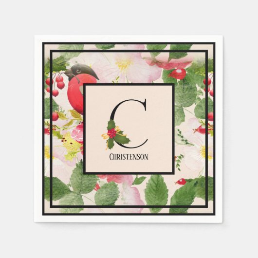 Holly Berries Monogram Letter C Familienaam Papier Servet (Voorkant)