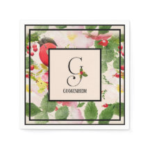 Holly Berries Monogram Letter G Family Name Paper