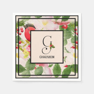Holly Berries Monogram Letter G Family Name Paper Servet