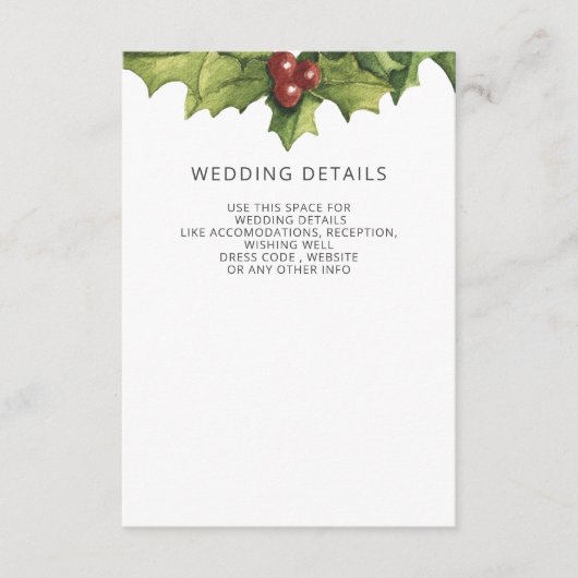 Holly Berries Monogram Winter Wedding Informatiekaartje (Voorkant)