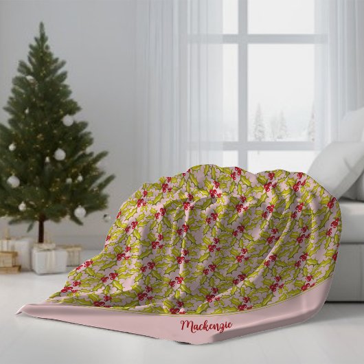 Holly Berries Naam toevoegen Feestelijke Whimsy Ch Fleece Deken
