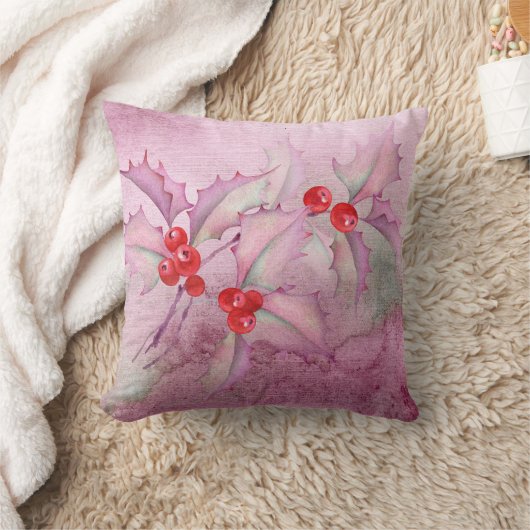 Holly Berries on Purple Kussen (Deken)