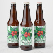 Holly Berries op Chevron Bier Etiket (Flessen)