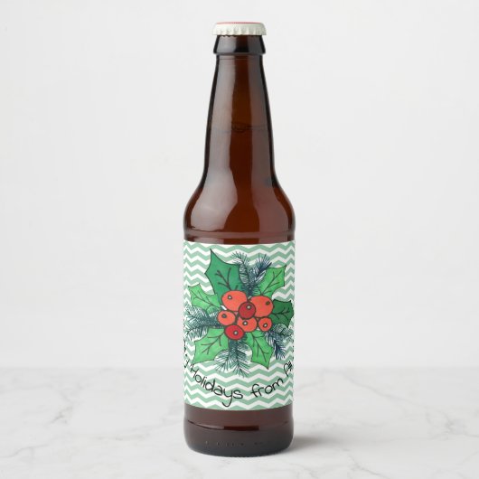 Holly Berries op Chevron Bier Etiket (Voorkant)