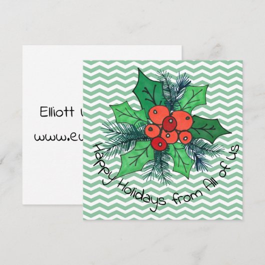 Holly Berries op Chevron Feestdagenkaart (Voorkant / Achterkant)